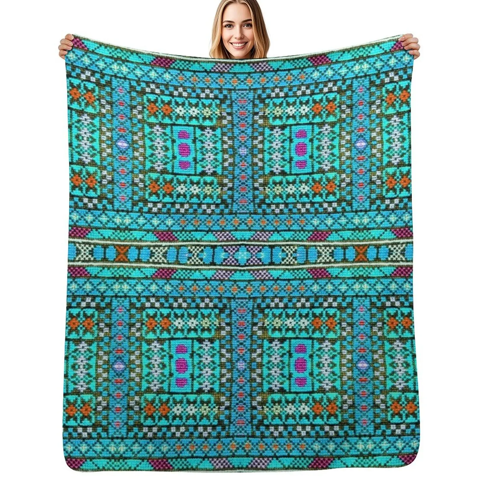 Couverture brodée à motifs variés en couleurs, couverture élégante et chaude pour salon et chambre à coucher