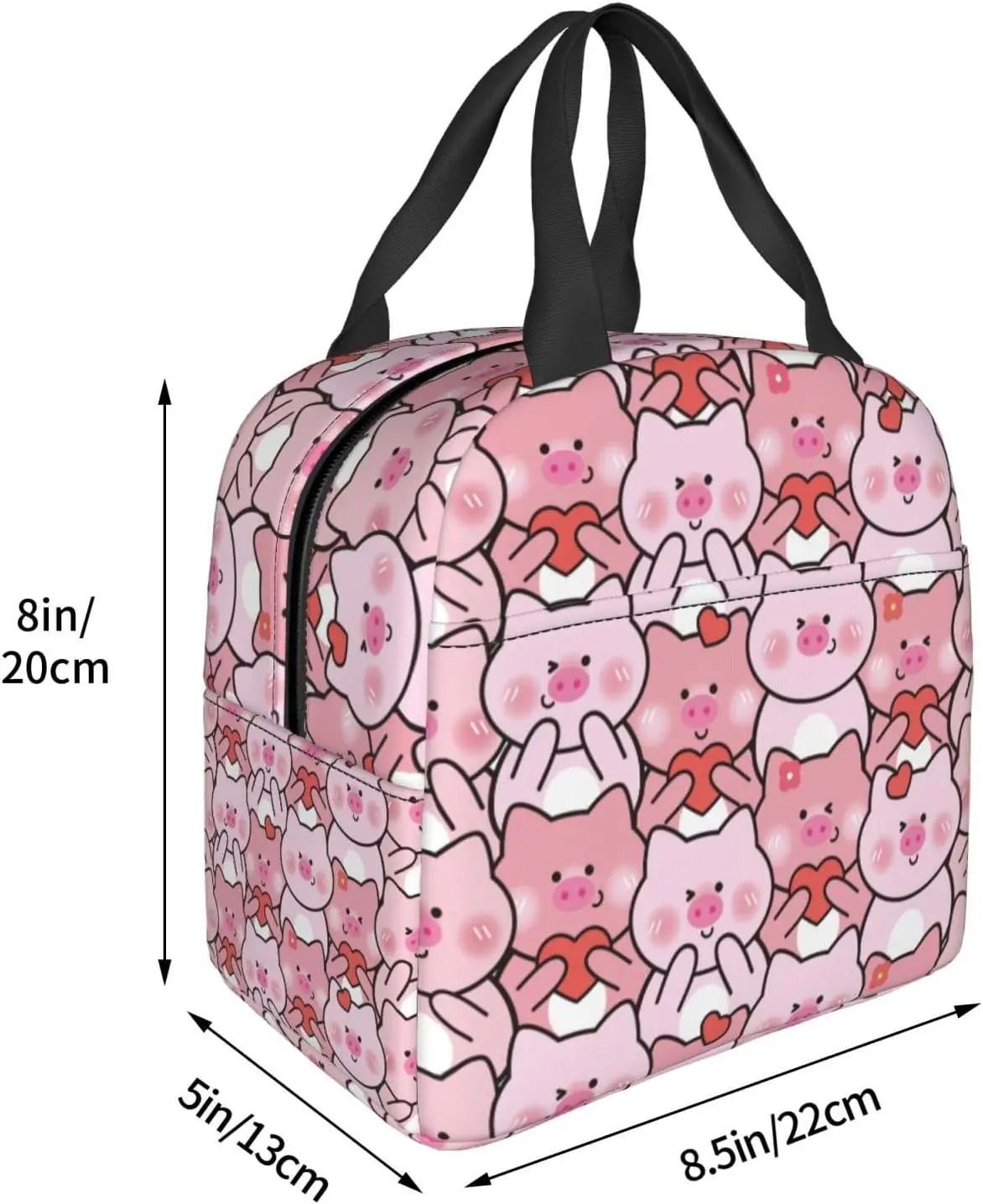 Cute Pink Pig Lunch Bag Reusable Zipper Closure Leakproof Insulated Lunch Box Cooler Tote Bag Food Container Snack Bag