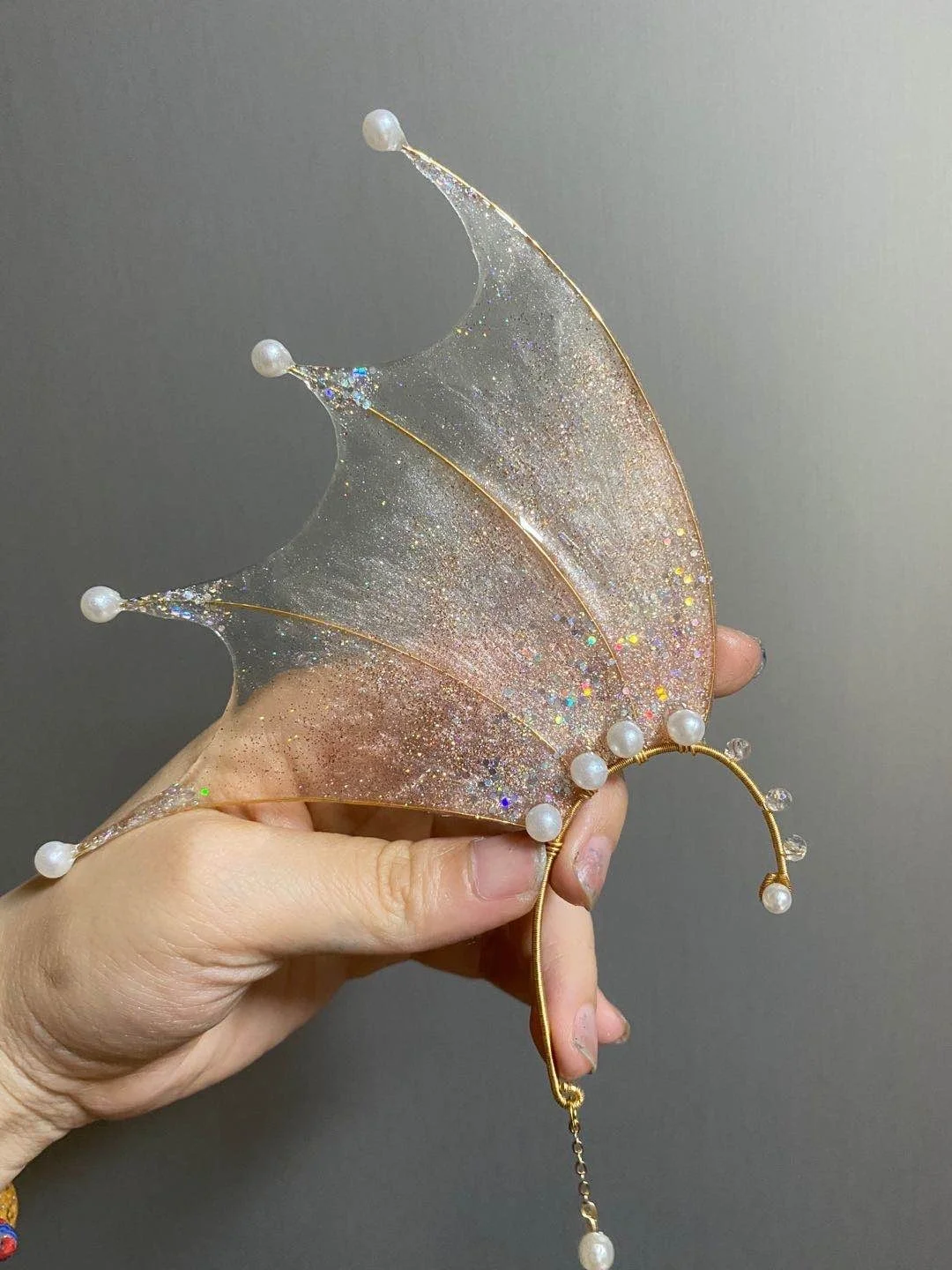 Orelhas de sereia feitas à mão koi, acessórios para cabelo pendurados, joias de fada luminosa