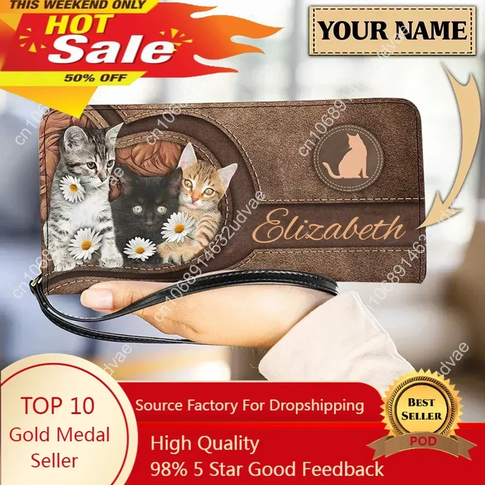 

Brand Designer Wristband Wallets Cute Cats Pattern Women Pu Leather Clutch Wallet Female Long Small Card Purse Ladies Handbag