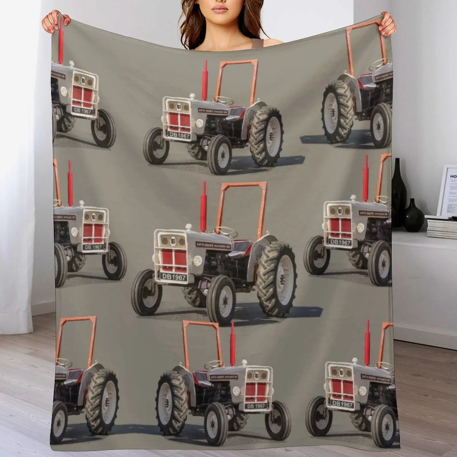 

White vintage tractor Throw Blanket Multi Purpose Soft Warm Blanket for Home Travel