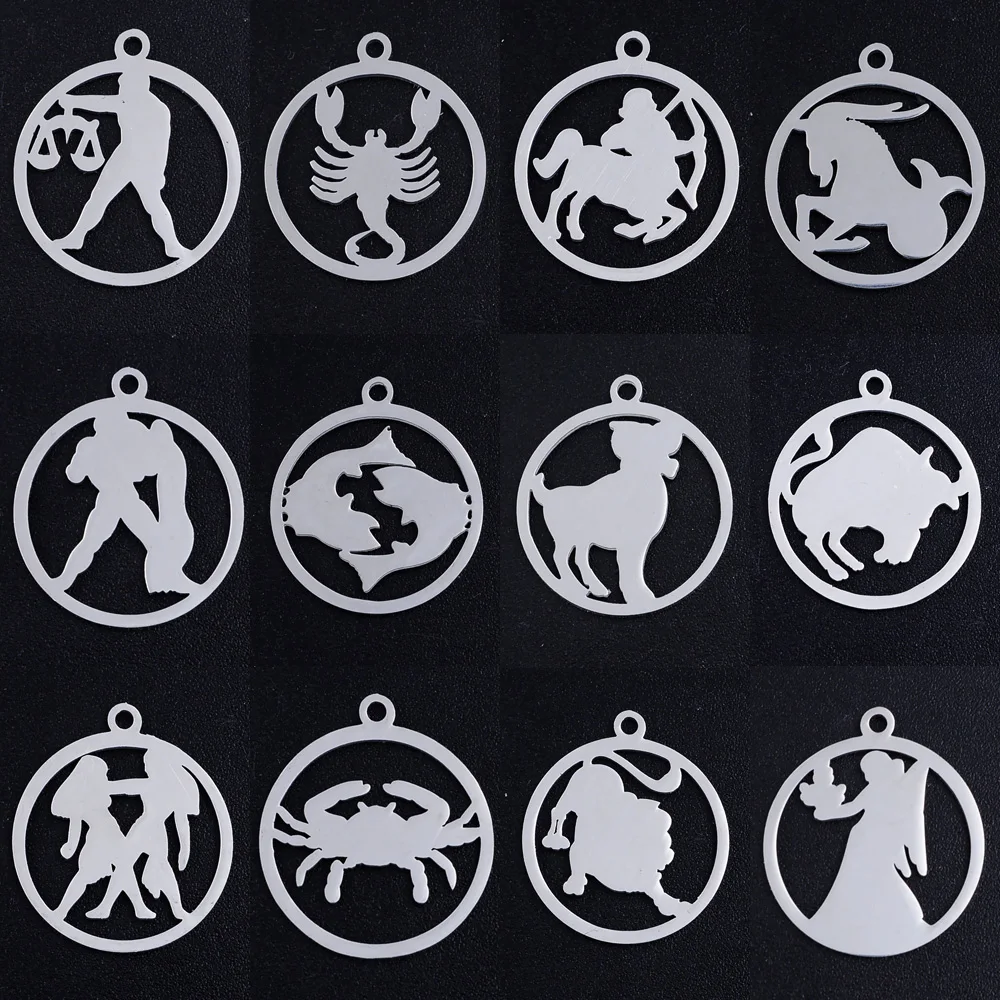 10 Pieces/lot 316 Stainless Steel 12 Constellation Zodiac Signs Earring Charm Wholesale Aries Gemini Pendants DIY Jewelry Charms