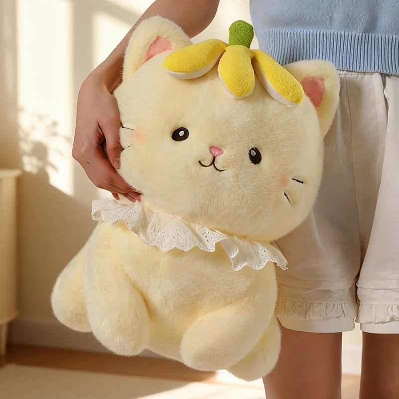 Kawaii Banana Shaped Kitten Plush Toy Yellow Cat Plush Doll Soft Stuffed Animal Doll Home Decor Birthday Gift