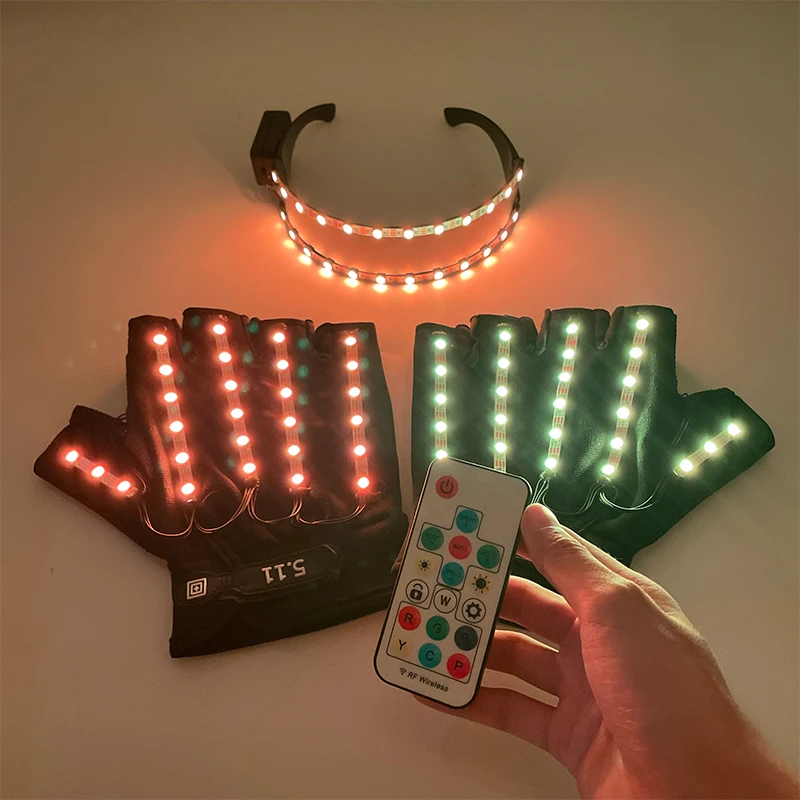 LED Glow Gloves Remote Control Rave Half Flashing Finger Gloves Light Up Glasses Rave Costume Party Decor DJ Performance Props