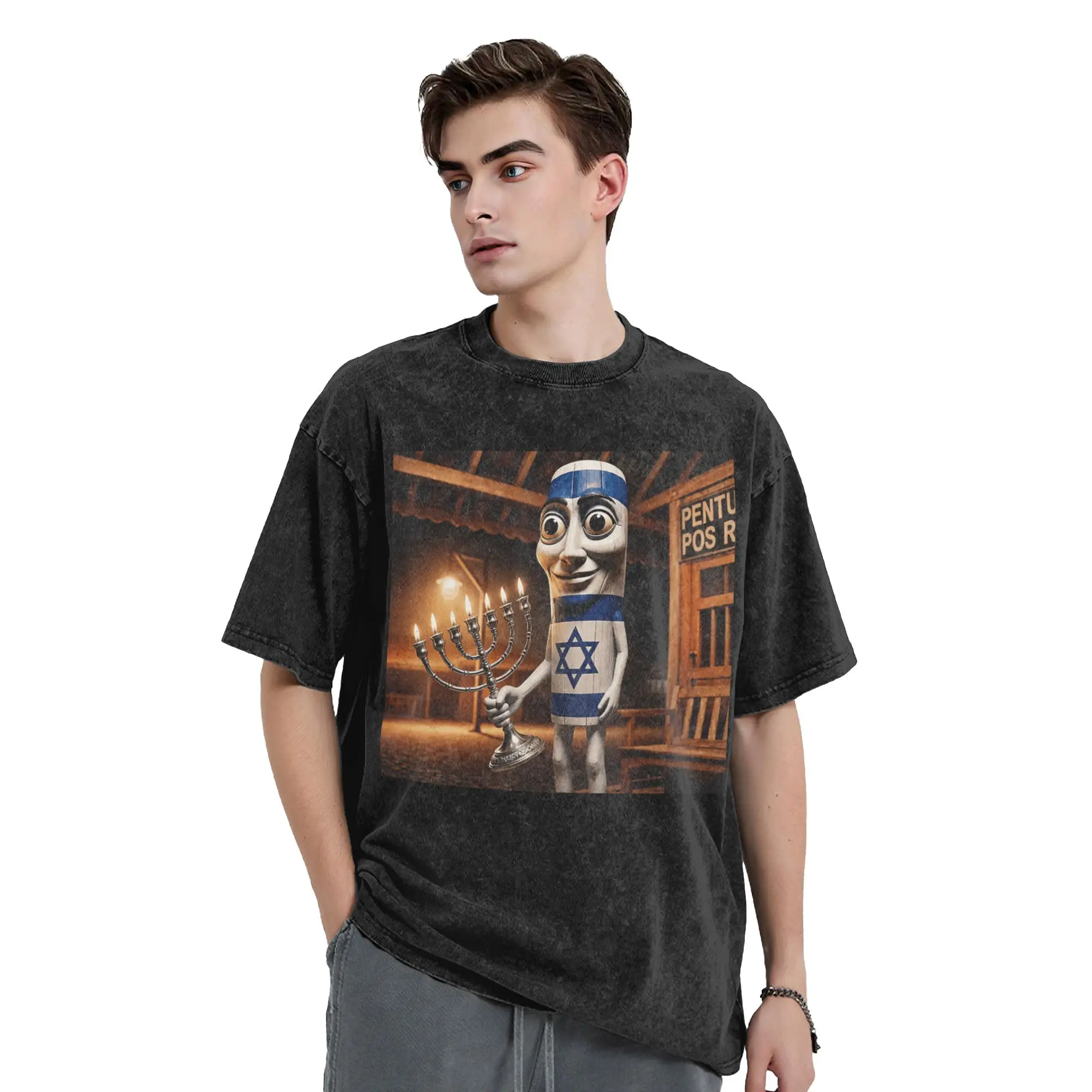 Tung Tung Tung Sahur Jewish Italian Brainrot Meme Washed T Shirt Streetwear T-Shirt  Tees Tops for Men Women Short Sleeve