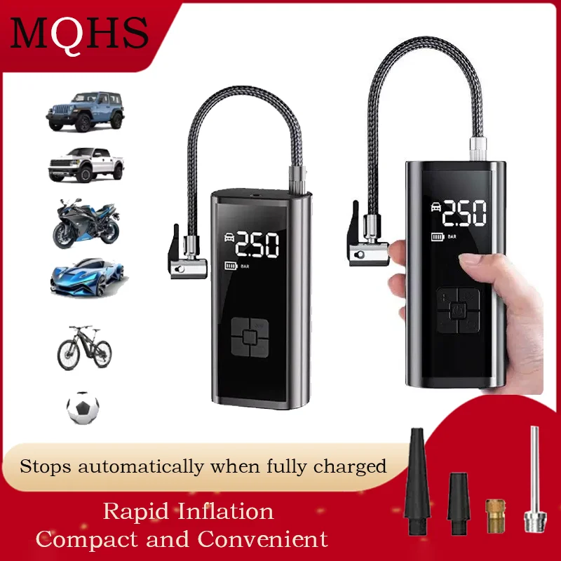 MQHS Wireless Motorcycle Car Air Pump 150PSI Electric Air Compressor LED Lighting Tire Inflation Pump for Bicycle Car Tire Balls