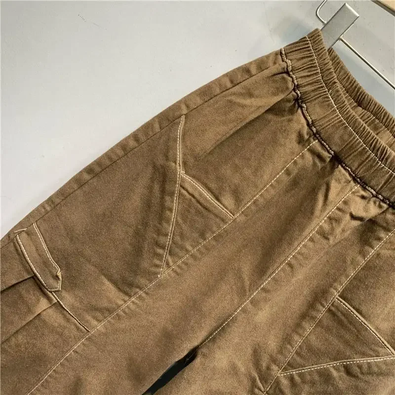 女性用プリーツポケットカーゴパンツ、コットン作業服、ゆったりとしたパンツ、用途の広い、ファッションデザイン、春夏