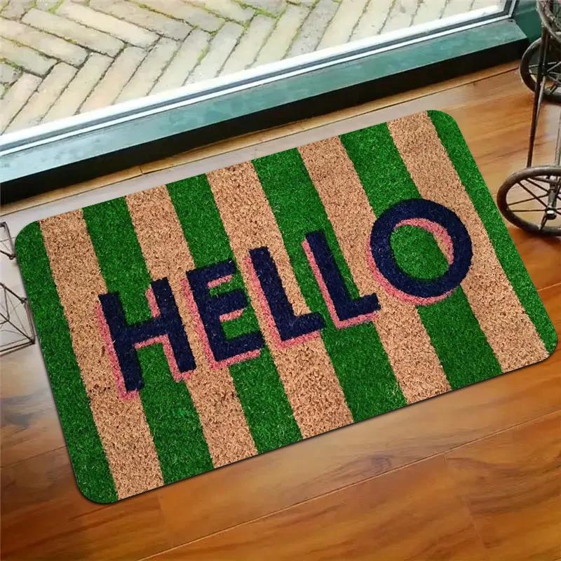 VIKAMA HELLO Greeting Doormat Comfortably Soft and Warm Non-Slip Entrance Hallway Mat Bedroom Entrance Bedside Rug Home Decor