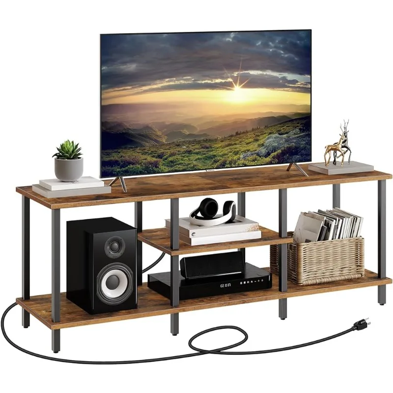 

3-Tier Entertainment Center Media Console with 4 Outlets, Industrial TV Console Table , TV Cabinet for Living Room