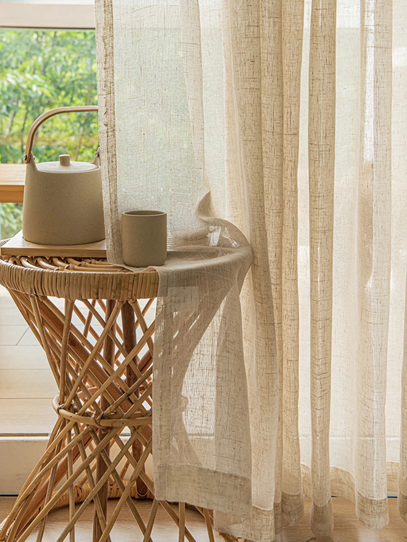 Voile Curtain All-in-one Style Boho Polyester Simple White Sheer Curtain for House Living Room Bedroom Office