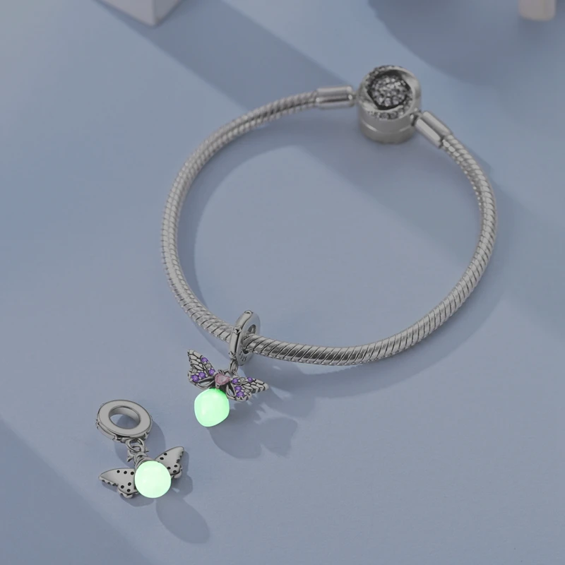 925 فضة مضيئة سحر حبة الزركون ليلة ضوء الوردي الأرجواني اليراع استرخى صالح الأصلي سوار المرأة مجوهرات هدية #3