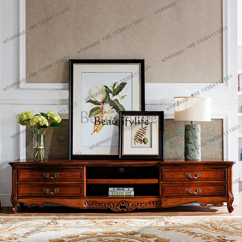 

ls42American living room TV cabinet Small apartment 2 meters solid wood American light luxury TV cabinet