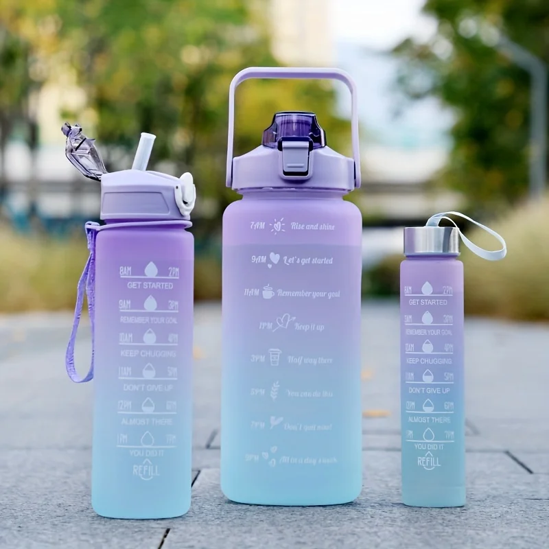 1pc/3pcs Leakproof Gradient Water Bottles - 67oz/25oz/10oz - Lockable Lid For Outdoor Sports - BPA-Free & Durable