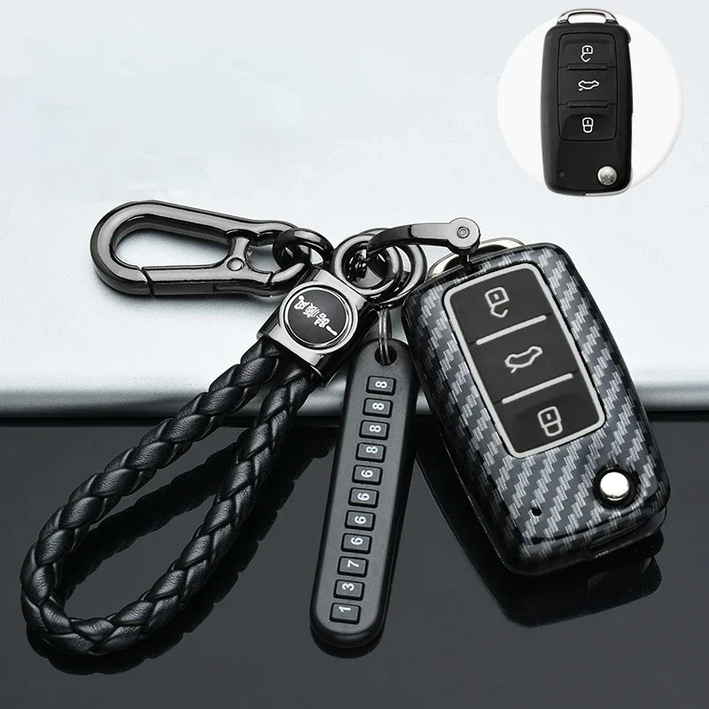 ABS Carbon Fiber Car Key Case Cover Shell for VW Volkswagen Polo Golf Passat Beetle Tiguan Seat Leon Altea Skoda Octavia Kodiaq