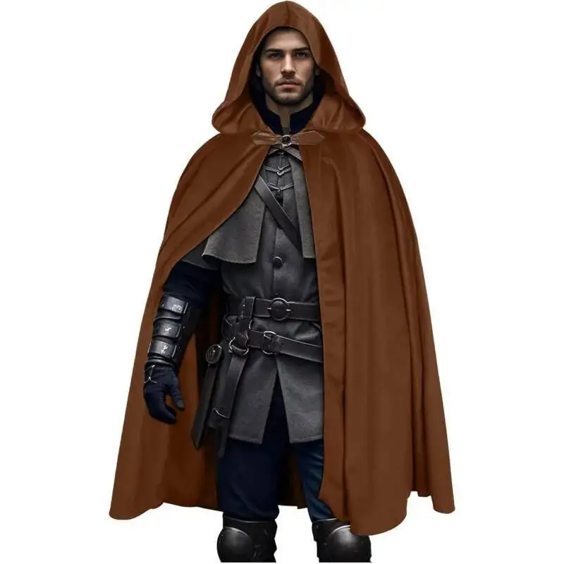 Halloween Medieval Velvet Hooded Cloak Renaissance Cape With Hood Vintage Capelet Sorcerer Costume Cosplay Knight's Cloak