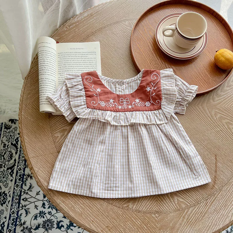 Toddler Baby Girl Suit Clothes Toddler Short Sleeves Shirt+PP Bread Shorts 2PCS Baby Girl Plaid Suit Baby Girl Summer Clothes