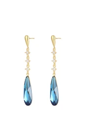 European and American Fashion Personality Retro Elegant Women's Mid Length Blue Zircon Water Drop Earrings
