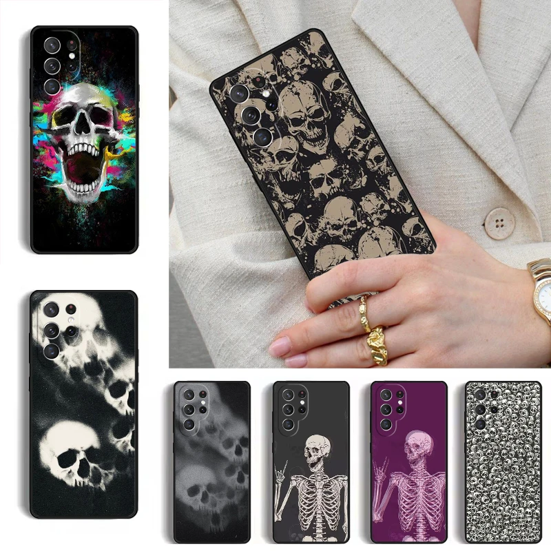 Aesthetic Skeleton Skull Phone Case for Samsung Galaxy S26 S25 Ultra S24 S23 S22 S21 Plus Note 10 Bumper Cover
