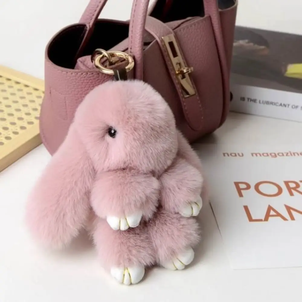 Pão de pele pom chaveiro moda pluff coelho chaveiro fofo bonito jogar coelho morto boneca adorável 18cm pele de coelho chaveiro namorada