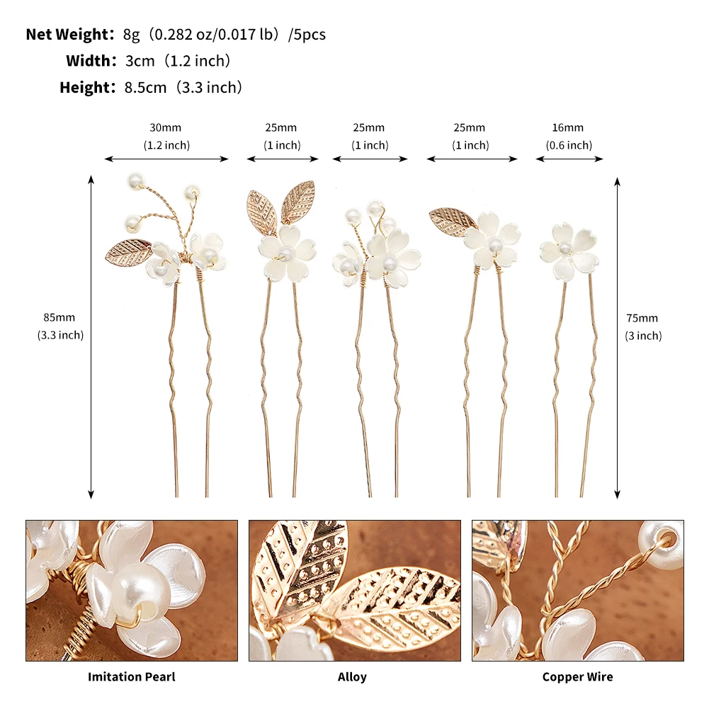여성용 꽃 클립, 진주 웨딩 헤어 빗, 신부 액세서리, 절묘한 웨딩 헤어 쥬얼리, 웨딩 머리핀, 5 개/팩