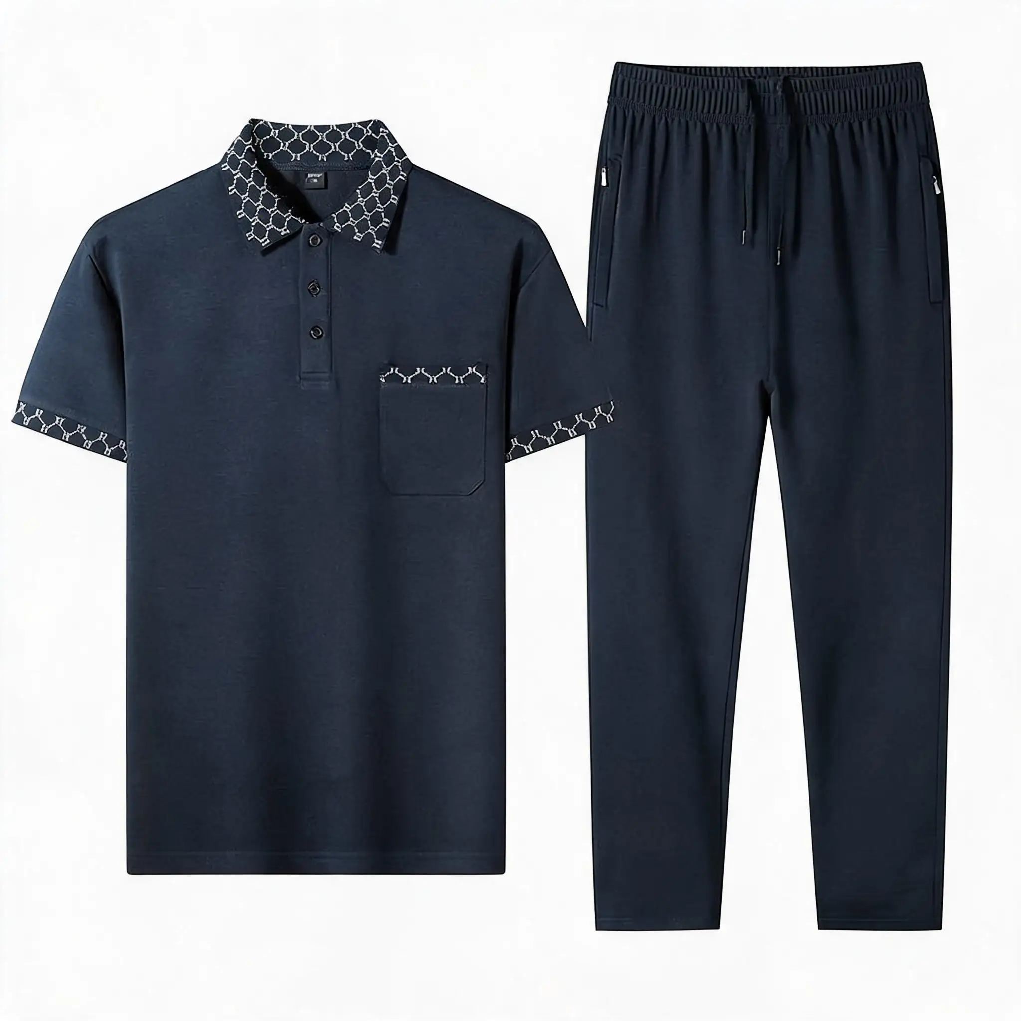 Summer New Fashion Trendy Pure Cotton Breathable Short Sleeve Shirt Set Men's Casual Loose Sport High Quality Two-Piece Set view 2