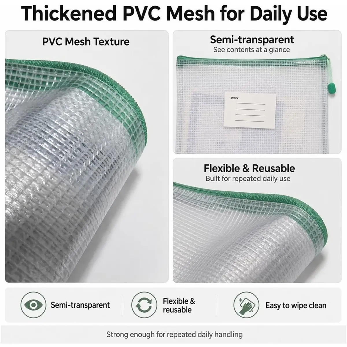20PCS Mesh Zipper File Bags with Labels, 5 Colors and 4 Sizes A4 B4 A5 B5, Mesh Construction with Smooth Zipper Closure
