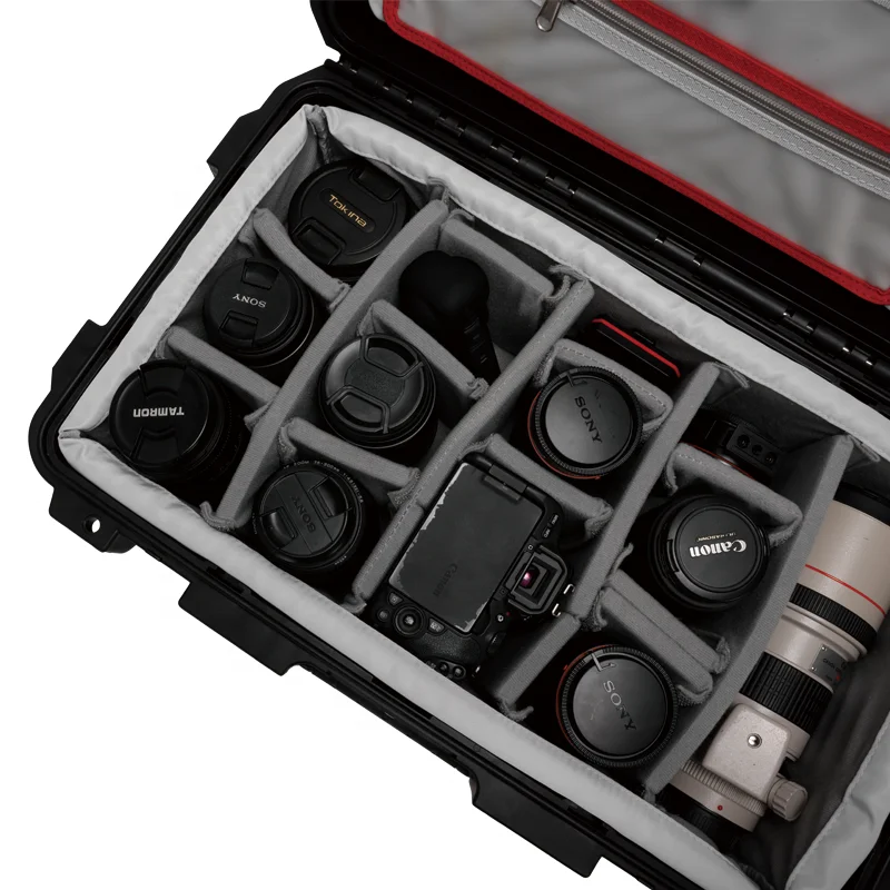 Custom Plastic Flight Case 212X Shockproof Waterproof Hard Shell Camera Lens Protector Case With Padded Dividers