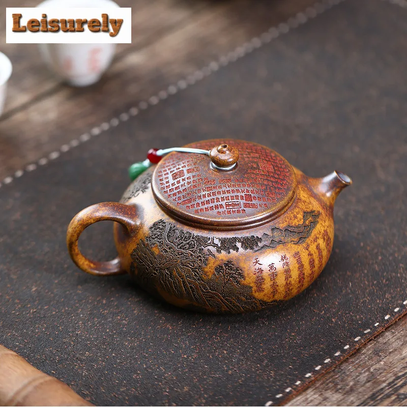 310ml Handmade Yixing Purple Clay Teapots Handmade Arhat Han Jiang Pot Raw Ore The Keel Gold Sand Mud Kettle Zisha Tea Set Craft