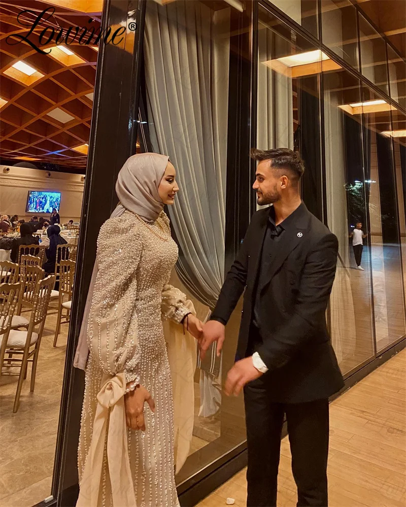 Vestido de fiesta de boda árabe, vestidos de sirena de compromiso formales Aso Ebi, vestidos de graduación con cuentas, bata de manga larga, vestidos de noche personalizados