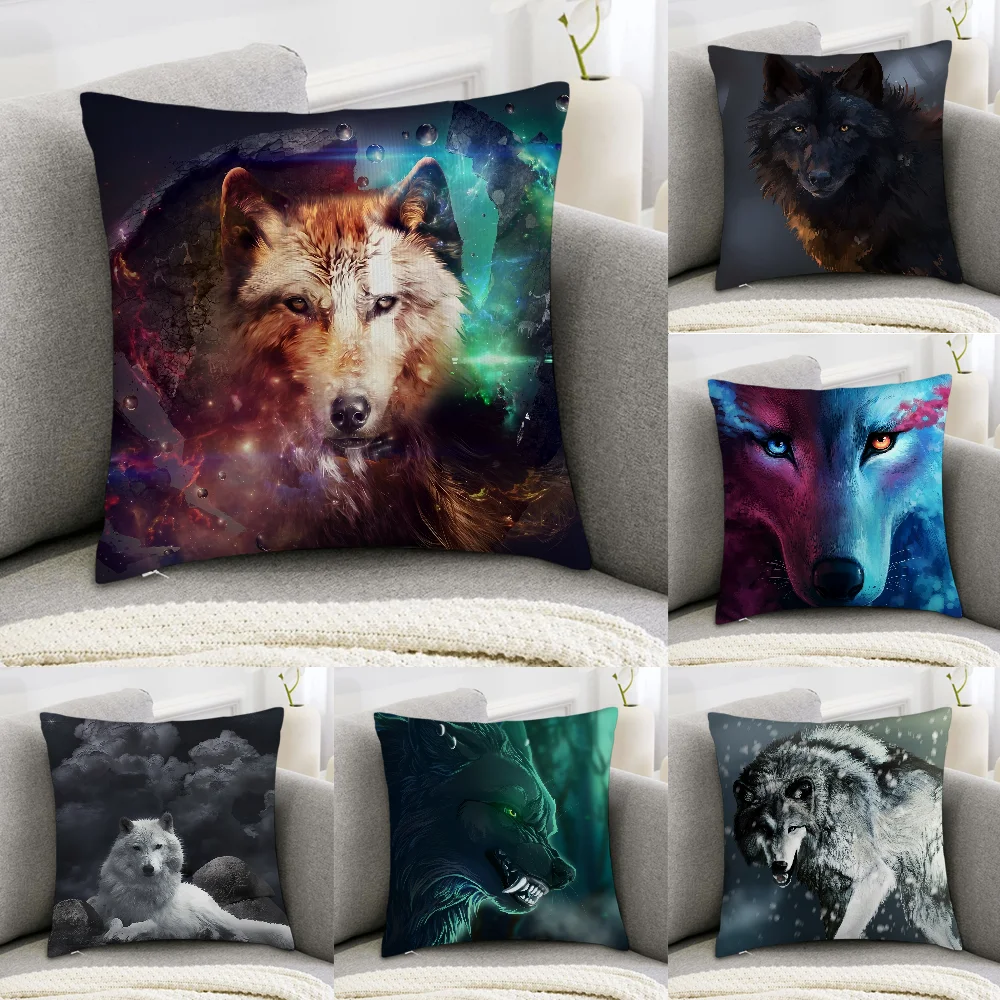 

Majestic White Wolf Pillow Case Sofa Decorative Home Double-sided Print Plush Square Throw Pillow Covers Cushion Decor Cover