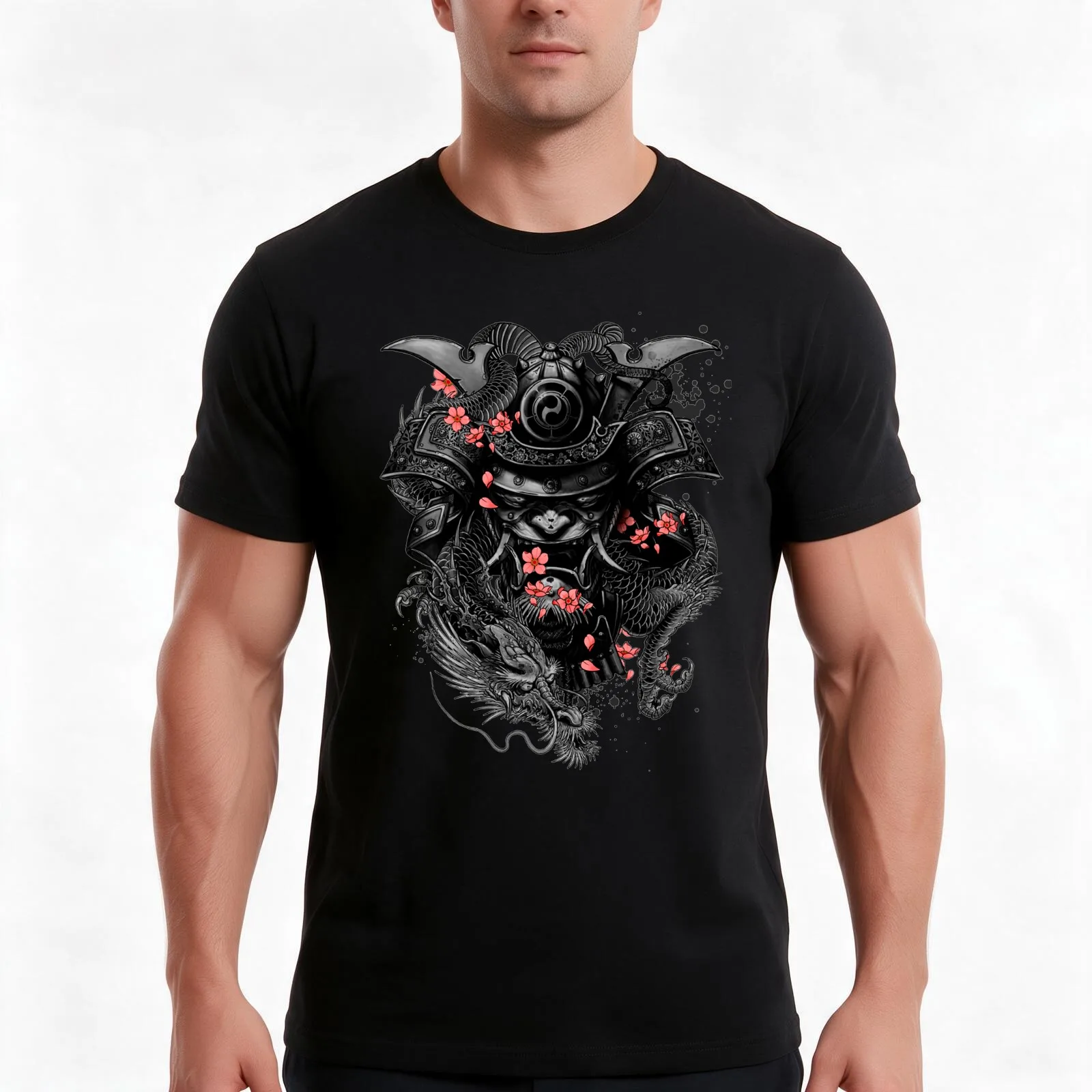 Shogun Ryu T-Shirt, Summer Casual Cotton Tee, Oversized Streetwear Tops, Vintage Graphic Print, Loose Fit Short Sleeve