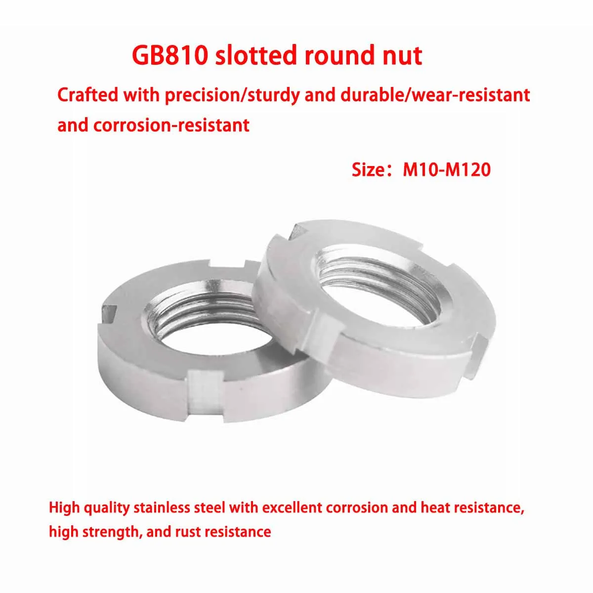 

M10-M80 304 Stainless Steel Slotted Round Nuts Locknuts GB810
