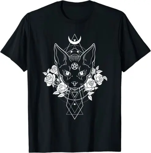 NEW LIMITED Occult Sacred Geometry Wiccan Pagan Pentagram Cat Satanics T-Shirt