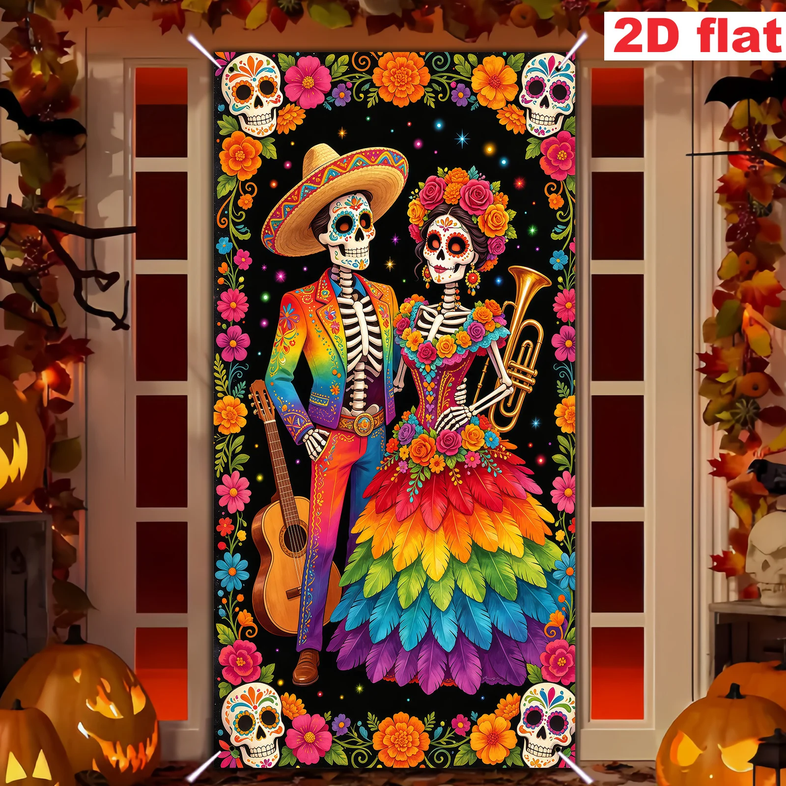 Mexican Day of the Dead themed decorative panels, suitable for the iconic decorations of the Day of the Dead festival.PMJ