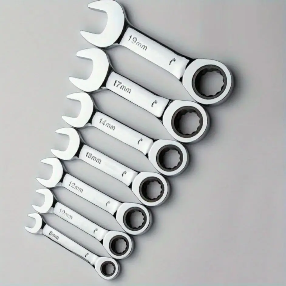 5/14Pcs Reversible Combination Stubby Single Wrench 6-19mm Spanner Nut Repair Tools 72 Tooth Ratchet Socket for Home Auto Repair