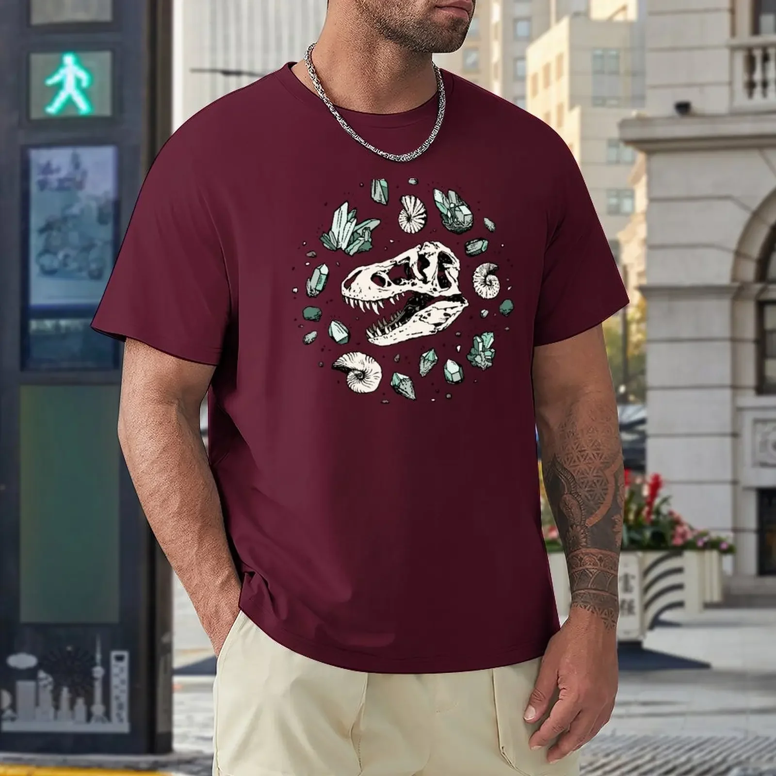 Geo-rex Vortex | Aquamarine | Dinosaur Skull Fossil Art T-Shirt customs cheap stuff clothing for men