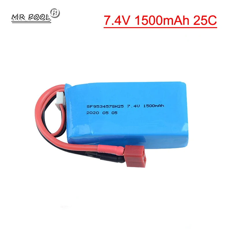 7.4V 1500mAh 25C 2S Lipo Battery with T plug For WLtoys A959-B A969-B A979-B K929B Remote Control Car Spare Parts 7.4v Battery