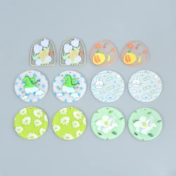 10pcs Cute Cartoon Bears Flowers Painting Flat Acrylic Pendants Plate Jewelry Accessories Handmades Fashion For DIY Earrings