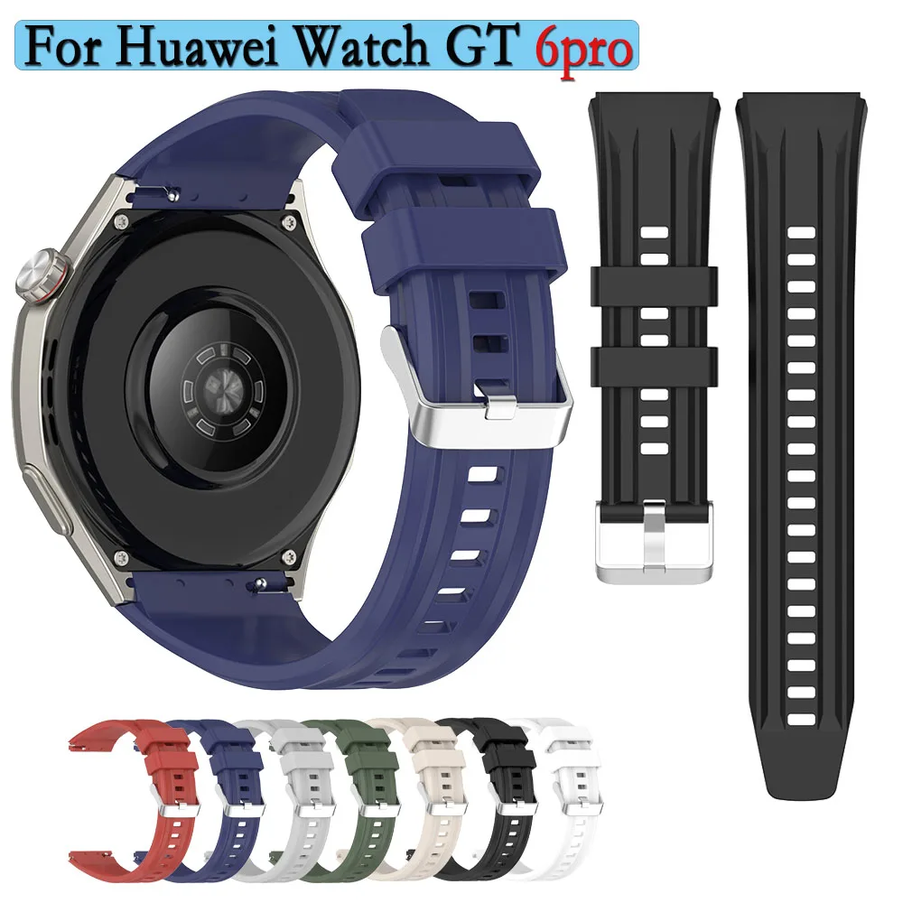 

For Huawei Watch GT 6pro Watchband Durable Silicone Wristband With Silver Color Buckle Adjustable Strap For Huawei Watch GT 6pro