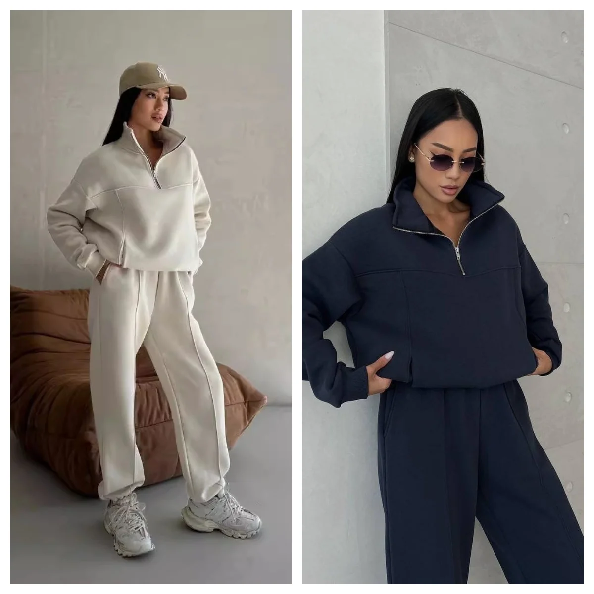 Women Suit New Sweatshirt Ladies Outfit Clothing Long Sleeve Stand Collar Casual Sport Stylish Two Piece Set