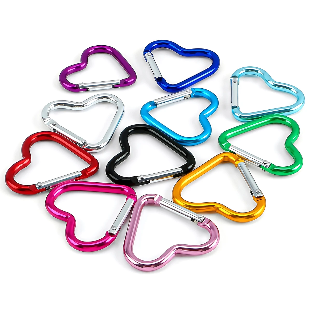 Heart-shaped Aluminum Carabiner Key Chain Clip Outdoor Camping Keyring Spring Hook Water Bottle Hanging Buckle Travel Accessory