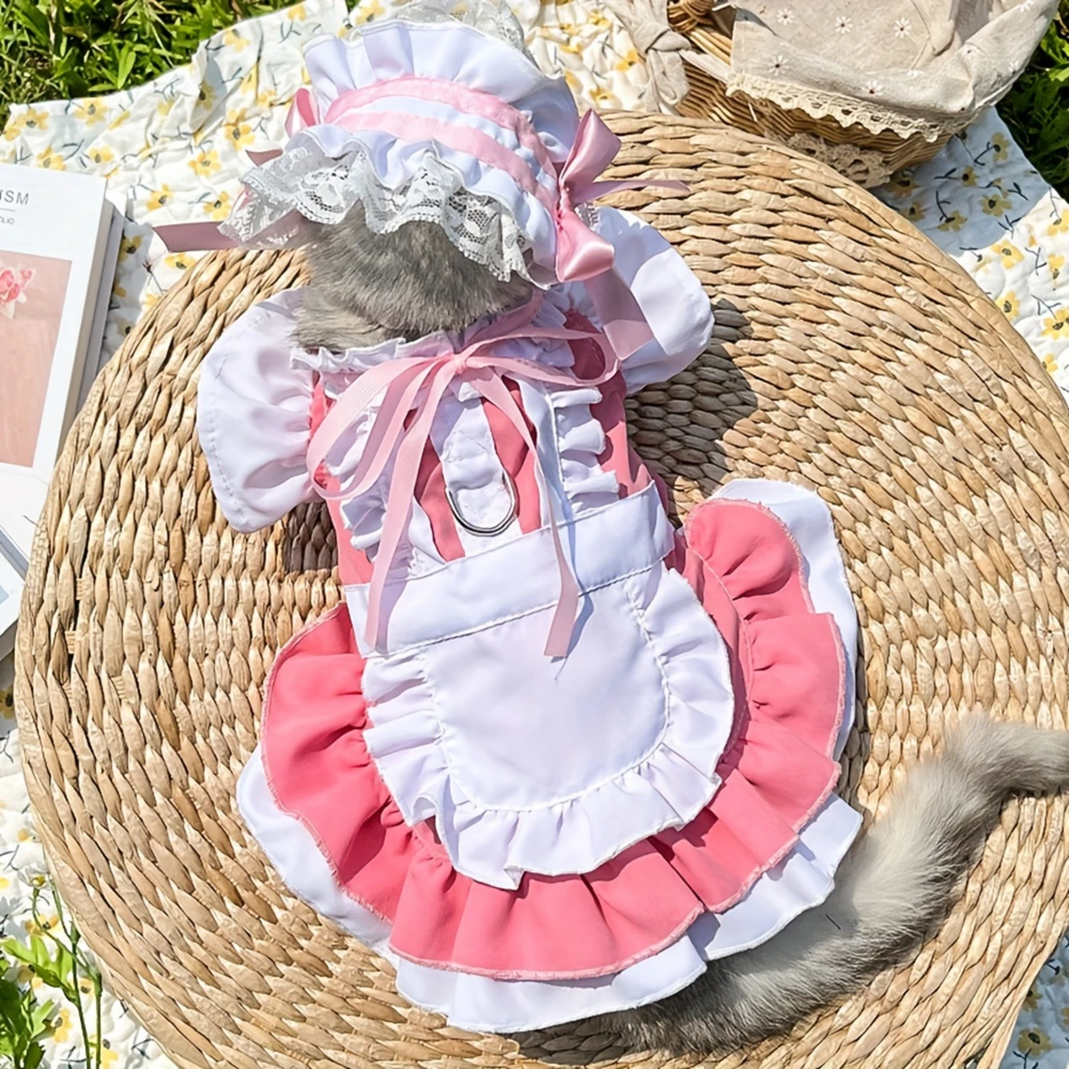 Dog Maid Skirt Pet Dress D Ring Harness Vest Princess Tutu Clothes Outfits Apparel Lizard accessories Ropa Pets rabbit Cat leash