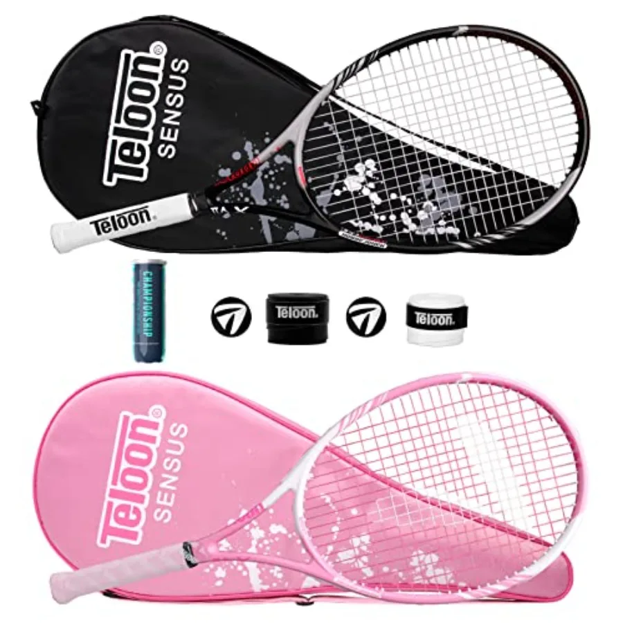 

Recreational tennis rackets for adults 27-inch graphite frame black/white color lightweight and balanced for beginners college