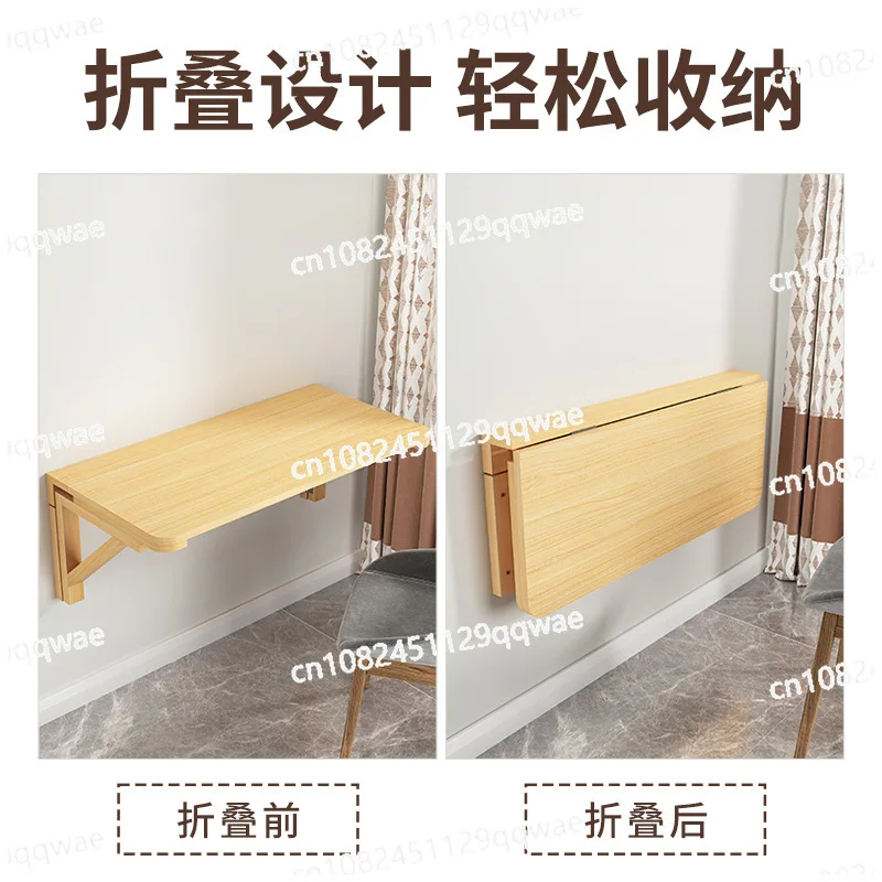 Wall Mounted Solid Wood Folding Table - Triangular Bracket Load-Bearing Waterproof Stain-Resistant Easy to Clean for Home Office