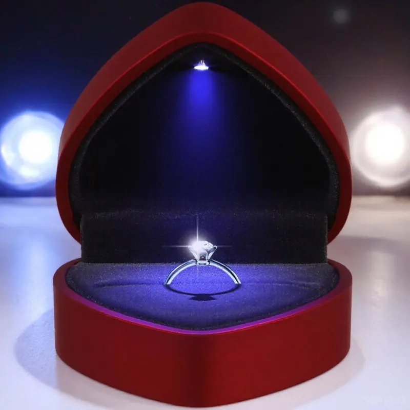 Heart Shape Box Light Up Interior For Engagement Proposal Wedding Jewelry Display Case Boxes With Light Proposal Ring Case