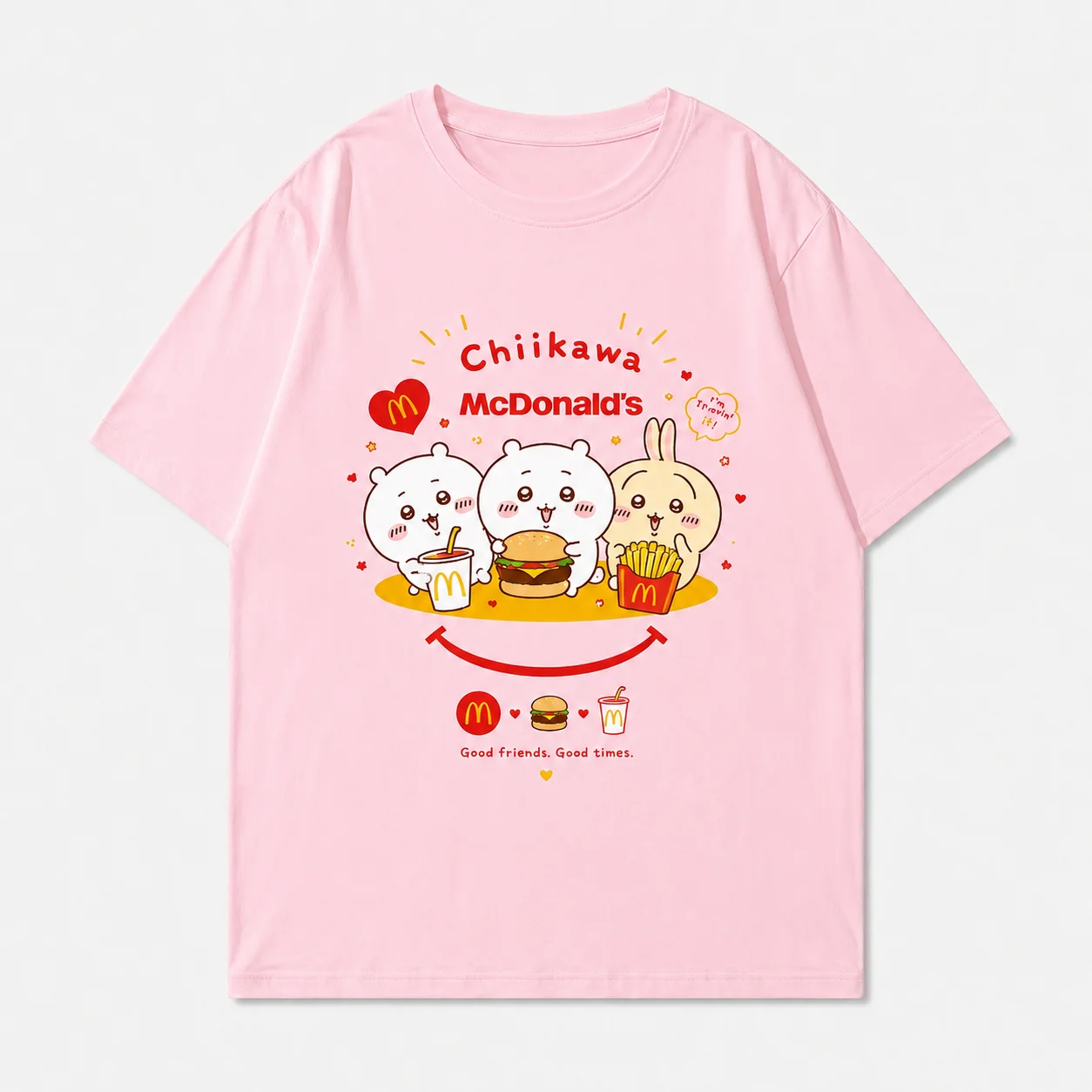 Übergroße weiße Oberteile für Männer und Frauen Chiikawa Group Grafik-T-Shirt Niedliches japanisches Maskottchen-Design Locker geschnittene Sommer-Streetwear Anime – Detail 7