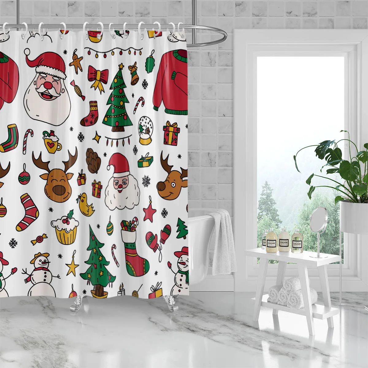 1 piece 180x180cm Christmas gingerbread man pattern printed shower curtain partition bathroom waterproof and mildew proof