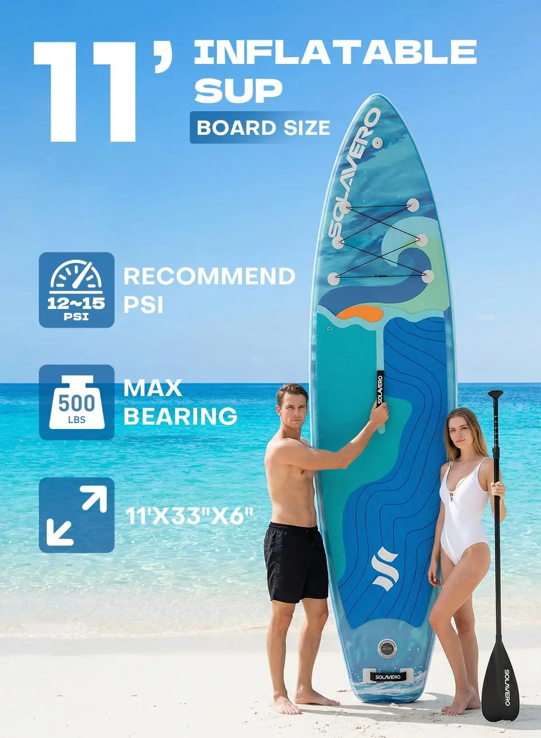 11' Inflatable Stand Up Paddle Board with SUP Accessories | 500lb Capacity, 33