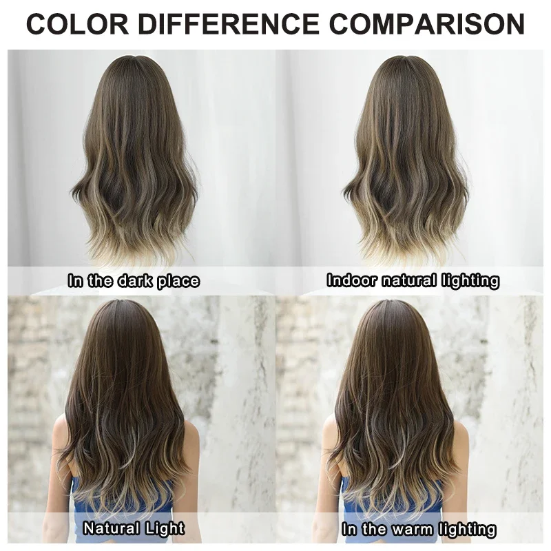 NAMM High Density Synthetic Ombre Brown Wig for Women Costume Wig Fashion Long Body Wavy Highlight  Beigee Wigs with Bangs