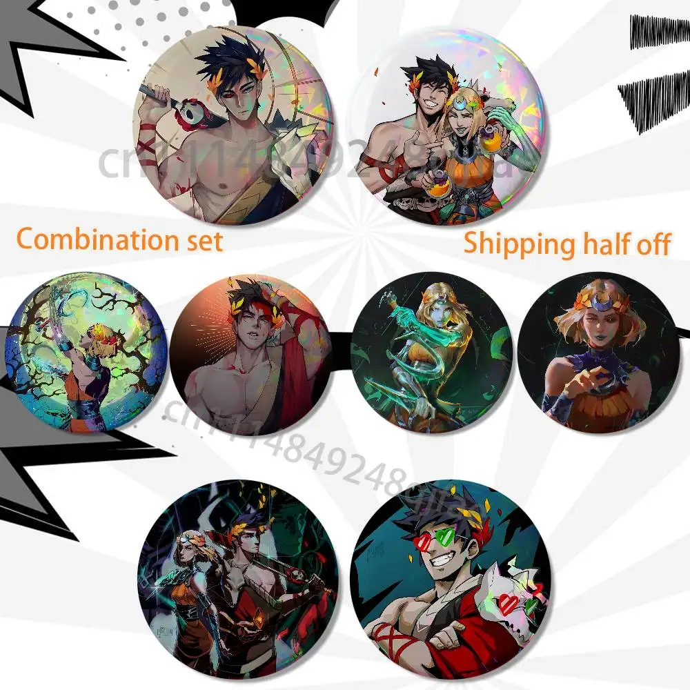 reflective Zagreus Melinoe and Hades 2 piece set Pins Creativity Printed Pictures Text Metal Lapel Badges Brooches Jewelry Gift